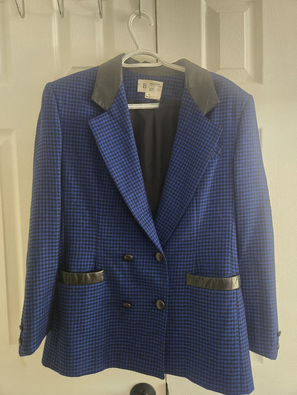 Braemar Double-breasted Houndstooth Pattern Wool Blazer Size 10